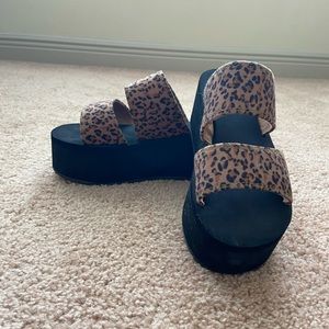 Leopard print platform sandals